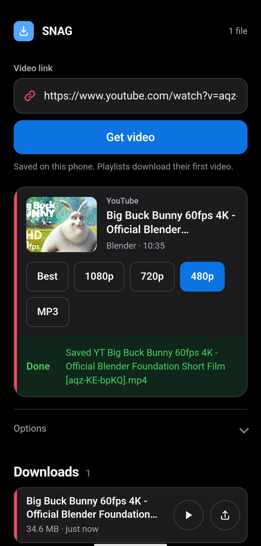 A finished download